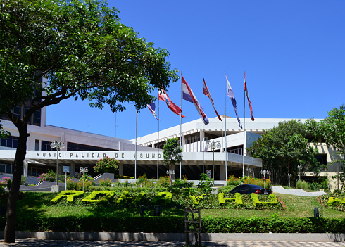 Asunción, Paraguay: entrance toAsuncion city hall, modern building on Mariscal López Avenue - 'Municipalidad de Asunción', \