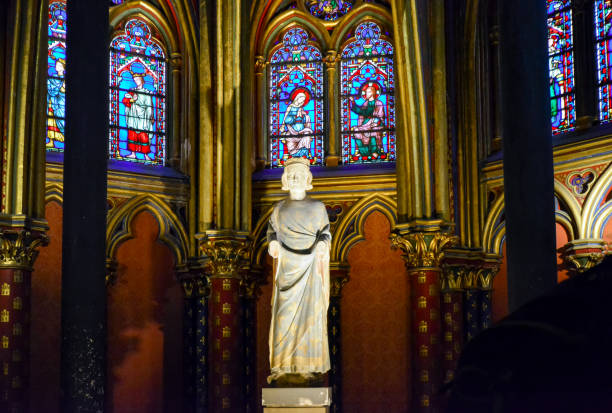 The statue near the casket of King Saint Louis inside the lower level of Sainte-Chapelle, the Royal Chapel in Paris, France. The statue near the casket of King Saint Louis inside the lower level of Sainte-Chapelle, the Royal Chapel in Paris, France. sainte chapelle stock pictures, royalty-free photos & images