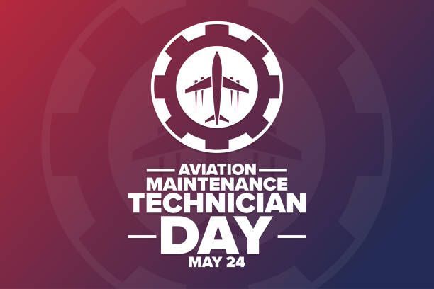 Aviation Maintenance Technician Day. May 24. Holiday concept. Template for background, banner, card, poster with text inscription. Vector EPS10 illustration. Aviation Maintenance Technician Day. May 24. Holiday concept. Template for background, banner, card, poster with text inscription. Vector EPS10 illustration airplane mechanic stock illustrations