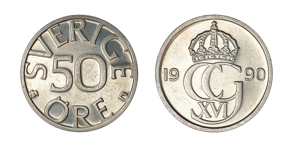 Sweden 50 ore, 1990 on a white background