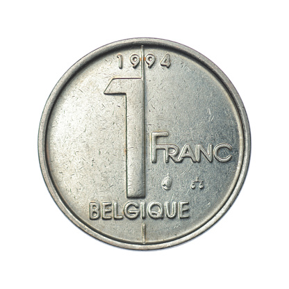 Belgium 1 franc, 1997 on white background
