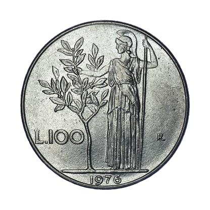 Italy 100 Lire, 1976 on white