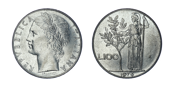 Italy 100 Lire, 1976 on white
