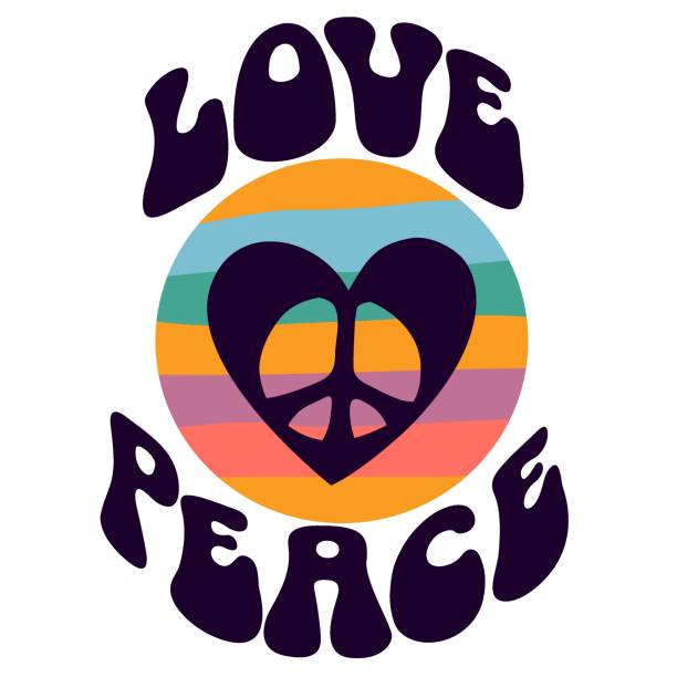 illustrazioni stock, clip art, cartoni animati e icone di tendenza di amore e pace design retrò anni sessanta - pace