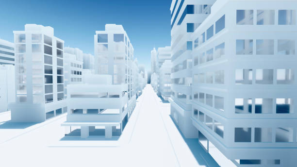 istock Abstract modern white city downtown empty street 1395809308