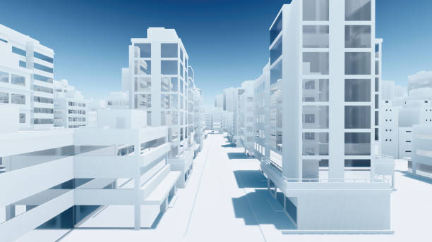 istock Empty street of abstract modern city downtown 3D 1395809316