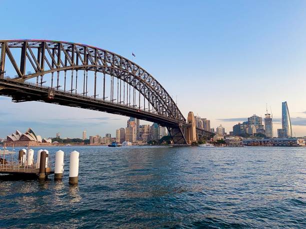 Sydney Harbour Bridge A photo of Sydney city landscape and the famous Sydney Harbour Bridge sydney harbour bridge stock pictures, royalty-free photos & images