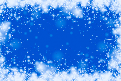 Snowy blue background with white frame