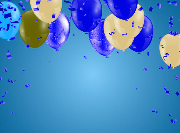istock Beautiful realistic celebration vector greeting card template with and  flying party balloons in background. sale and promotion, party design element. 1395833297