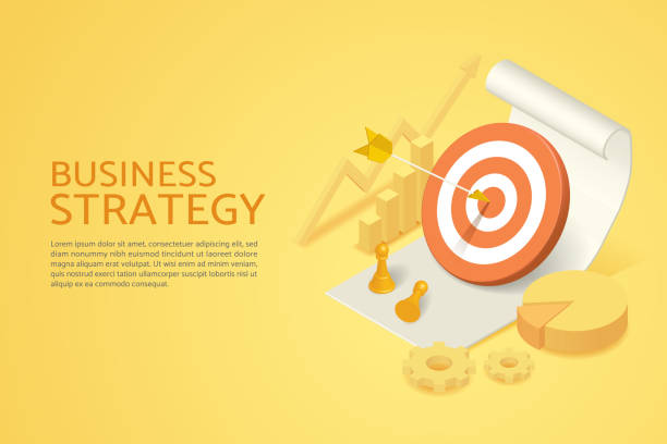 Business strategy planning and set goals Business strategy planning and set goals work growth dartboard element chess graph on yellow background. 3D isometric vector illustration three dimensional chess stock illustrations