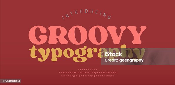 istock 70s retro groovy alphabet letters font and number. Typography decorative fonts vintage concept. Inspirational slogan print with hippie symbols for graphic tee t shirt or poster logo sticker. vector illustration 1395840051