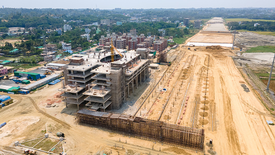 Cox's Bazar, Bangladesh – April 30, 2022: Under construction Site of Cox's Bazar railway station. Proposed railway station in Bangladesh. Chittagong-Cox's Bazar Railway Link is one of the mega projects in Bangladesh.