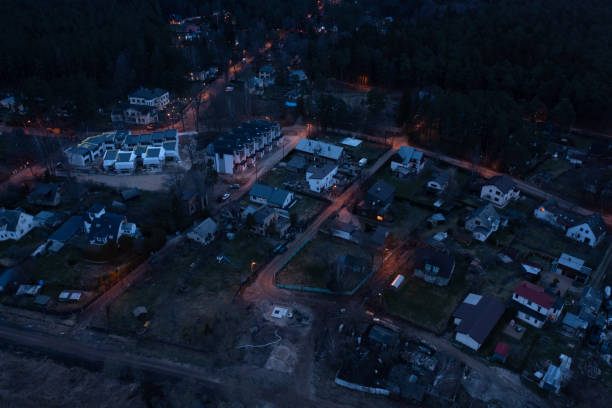 istock Aerial view of small valley at night 1395845977