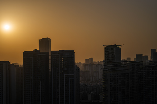 Chengdu modern architecture at dusk