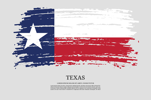 Texas US flag with brush stroke effect and information text poster, vector background
