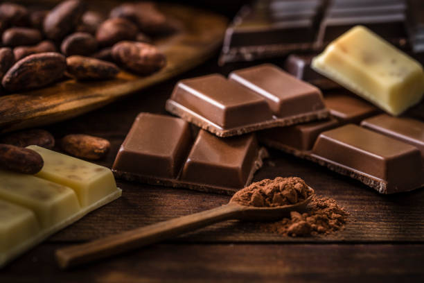 istock Chocolate: Dark, milk and white chocolate with cocoa powder 1395862603