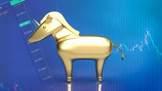 istock gold unicorn on business background  3d rendering 1395864201