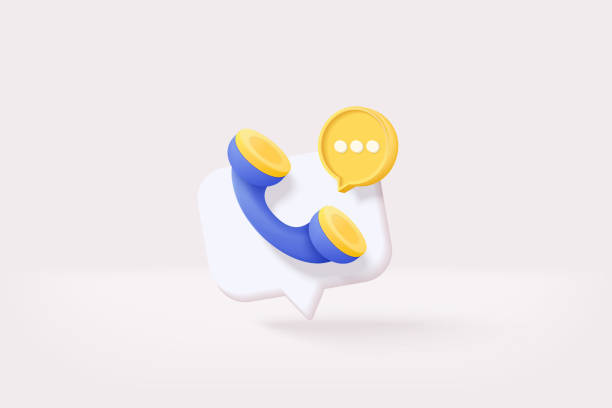 3d minimal call phone and bubble talk on white background. talking with service support hotline and call center icon concept. 3d vector render telephone for contact customer on isolated background - phone 幅插畫檔、美工圖案、卡通及圖標