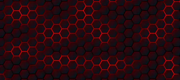 Vector illustration of Abstract dark red hexagonal texture background with red light effect. Modern futuristic background. Can be use for landing page, book covers, brochures, flyers, magazines, any brandings, banners, headers, presentations, and wallpaper backgrounds