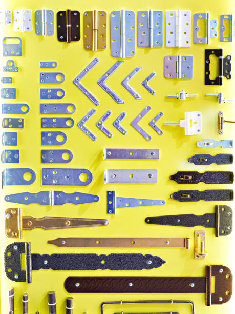 istock Metal hinges and brackets in hardware store 1395872380