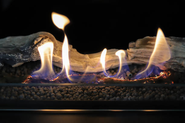 istock Burning eco bio fireplace in apartment 1395875003