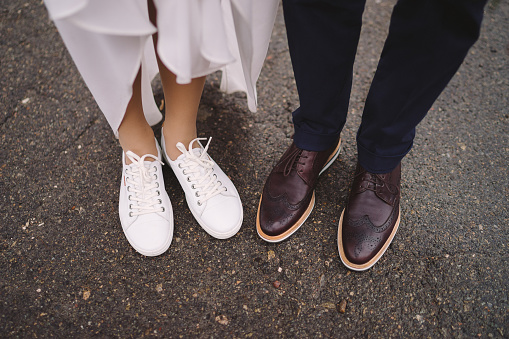 Love on the wedding day. Stylish man and woman close-up.