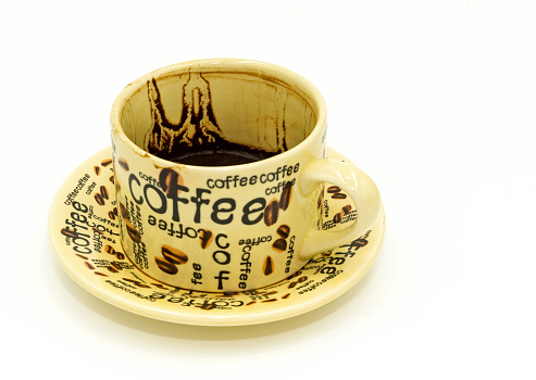 Turkish coffee fortune telling in a cup with coffee written on it on a white background