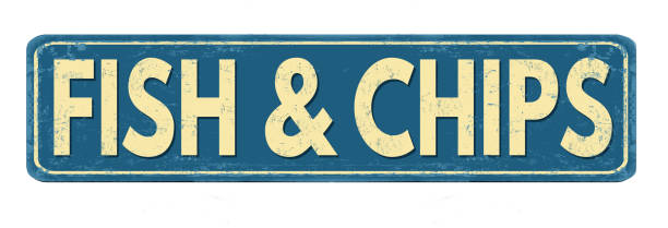 Fish and chips vintage rusty metal sign on a white background, vector illustration