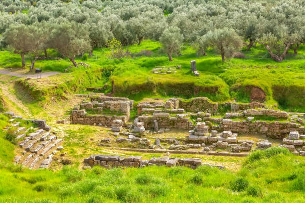 ruines antiques de sparte, péloponnèse, grèce - sparta greece ancient past archaeology photos et images de collection