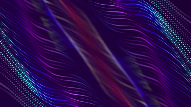 Futuristic wave with many dots. Abstract motion background of colored dots. Technology or science. 3d rendering Seamless loop. 4K