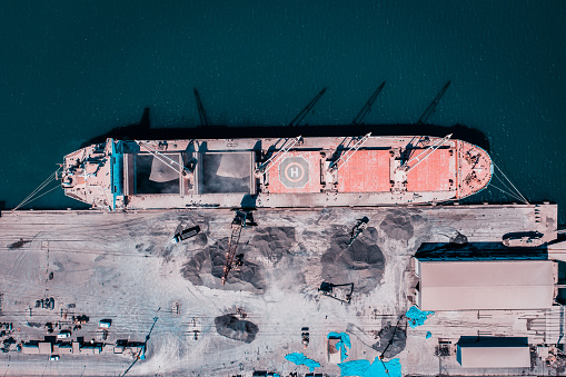 High angle view on Cargo crane container terminal.