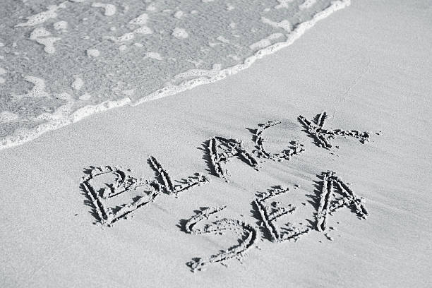 Black sea written on the sand stock photo