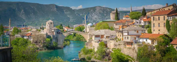 Panoramic View of Mostar at a sunny summer day