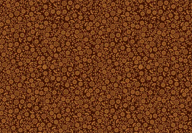 Vector illustration of Seamless vector damask brown satin texture. Blossom floral pattern, flower leaves branches cacao color background. Wrapping paper design, web page fill, backdrop