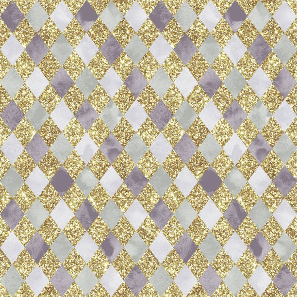 istock Alice in Wonderland style watercolor  seamless pattern with grunge diamond victorian background 1395889186