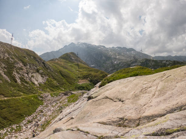 The Gotthard Pass from the top of a rock, Switzerland The top of the pass, clouds,, mountain range gotthard pass stock pictures, royalty-free photos & images