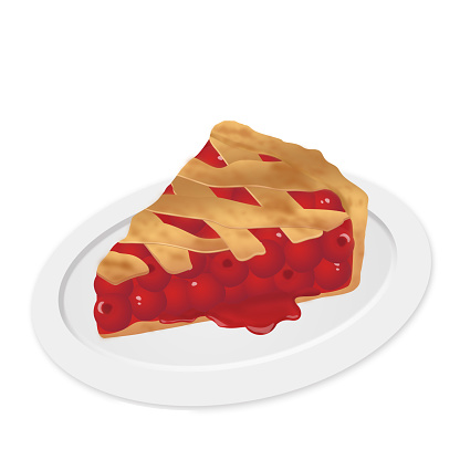 Slice of cherry pie on white background, vector illustration