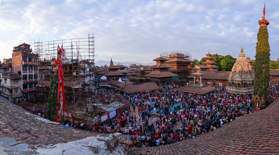 5th, May 2022. Lalitpur, Nepal. Locals of Lalitpur celebrates and pulls the chariot of Rato Machhindranath Jatra.