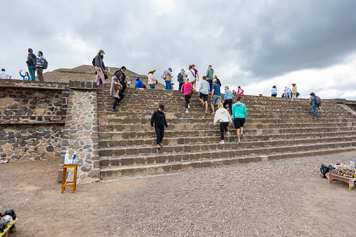 Mexico City, CDMX, Mexico, OCT 22 2021, tourists visiting the Archaeological Site of Teotihuacan