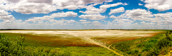 panorama of a dried lake on stepp near the Sea of \
