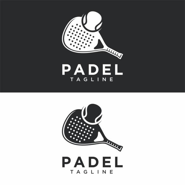ilustraciones, imágenes clip art, dibujos animados e iconos de stock de icono del pádel en estilo minimalista moderno - tennis silhouette vector ball