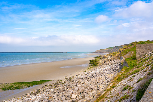 Landscape of the Opal coast and the beach of Boulogne sur Mer in the north of France