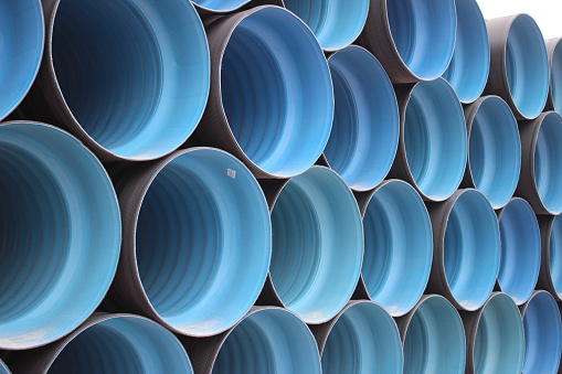 large corrugated pipe for construction black and blue