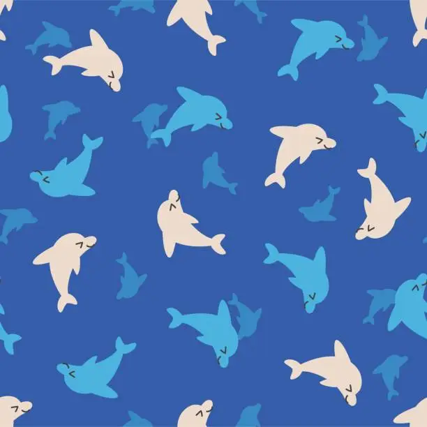 Vector illustration of Happy Playing Dolphin Fish Vector Graphic Seamless Pattern