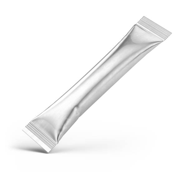 Metallic Stick Sachet isolated on white. Metallic Stick Sachet Mockup. 3d rendering