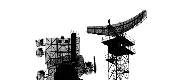 radares de defensa aérea de contorno de sistemas antiaéreos móviles militares, industria militar moderna sobre fondo blanco, rusia - defense industry audio fotografías e imágenes de stock