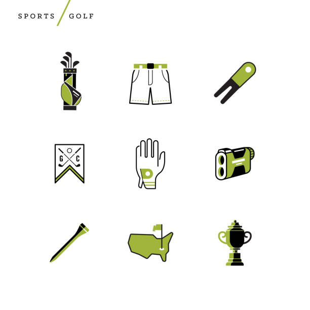 ilustrações, clipart, desenhos animados e ícones de ilustração de ícones de golfe - jarda