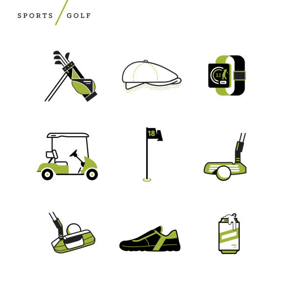 illustrazioni stock, clip art, cartoni animati e icone di tendenza di illustrazione delle icone del golf - outline cart golf golf course