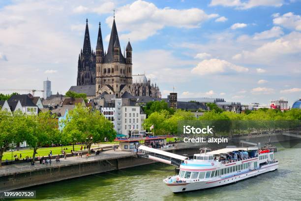 Rhine River In Cologne Germany Stock Photo - Download Image Now - Cologne Cathedral, Cologne, Rhine River
