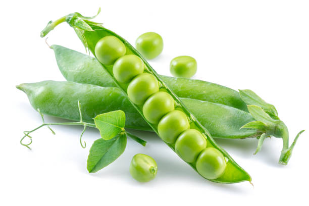 istock Perfect green peas in pod isolated on white background. 1395908263